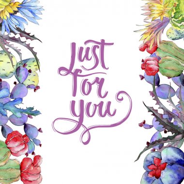 Kır çiçeği kaktüs çiçek çerçeve suluboya tarzında.