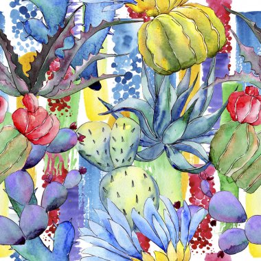 Kır çiçeği kaktüs çiçek deseni suluboya tarzında.