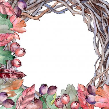 Meşe yaprağı çerçeve suluboya tarzında.