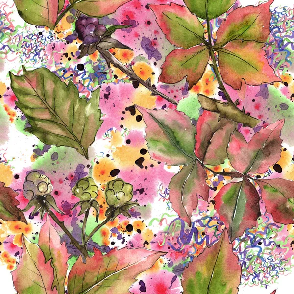 Візерунок листя ожини в акварельному стилі . — стокове фото