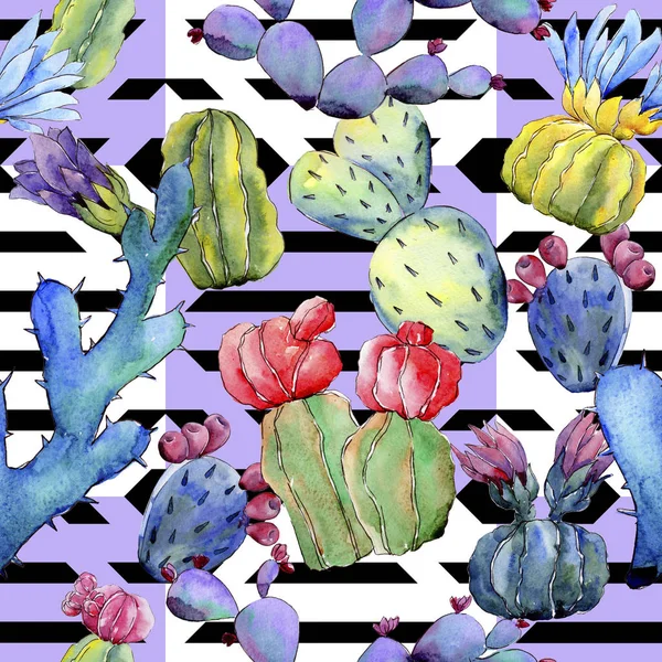 Patrón de flores de cactus de flor silvestre en un estilo de acuarela . — Foto de Stock