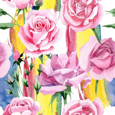 Kır çiçeği pembe çay rosa çiçek deseni suluboya tarzında.