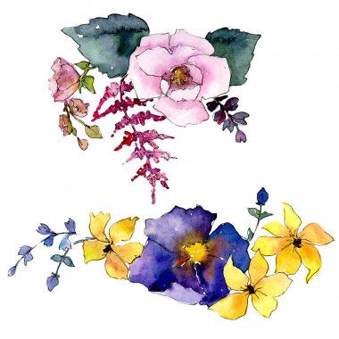 Buket çiçek izole bir suluboya tarzında.