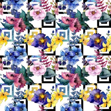 Buket çiçek deseni suluboya tarzında.