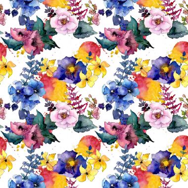 Buket çiçek deseni suluboya tarzında.