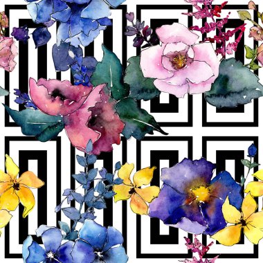 Buket çiçek deseni suluboya tarzında.