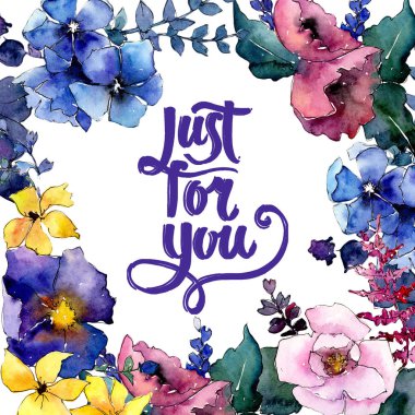 Buket çiçek çerçeve suluboya tarzında.