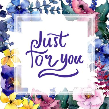 Buket çiçek çerçeve suluboya tarzında.