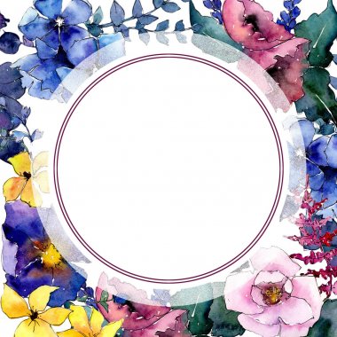 Buket çiçek çerçeve suluboya tarzında.