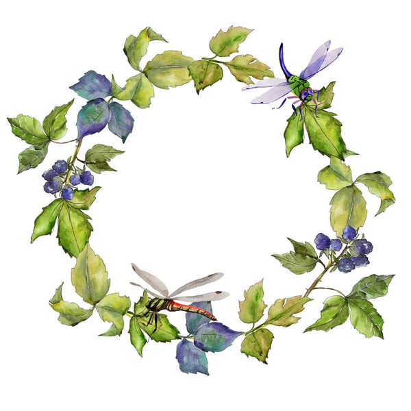 Blackberry leaves wreath in a watercolor style. — Stock Image Blackberry leaves wreath in a watercolor style. Royalty Free Stock Photos
