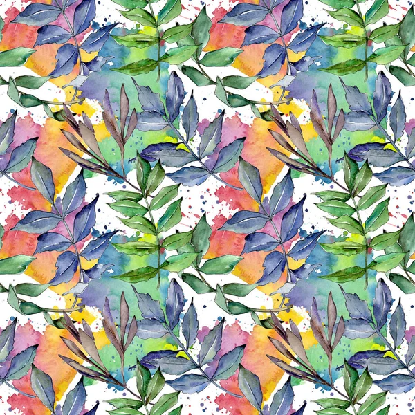 Ash leaves pattern in a watercolor style.