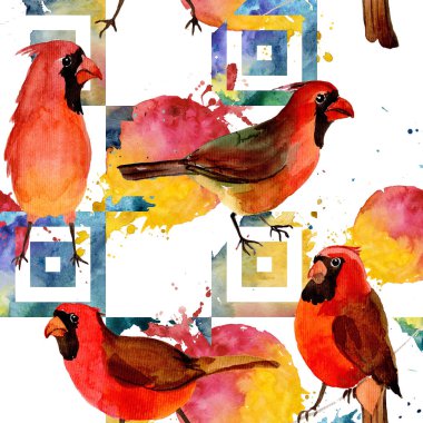 Gökyüzü kuş kırmızı yaban hayatı suluboya stili tarafından Kardinal desende.