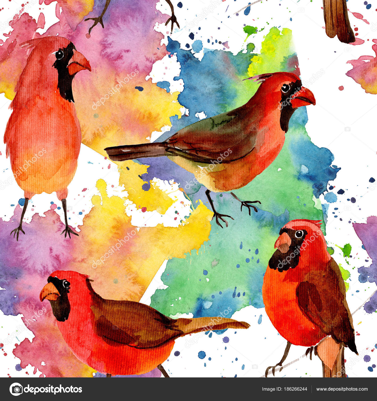 Sky Bird Red Cardinal Pattern In A Wildlife By Watercolor Style Stock Photo By C Mystocks