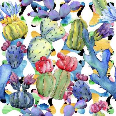 Kır çiçeği kaktüs çiçek deseni suluboya tarzında.