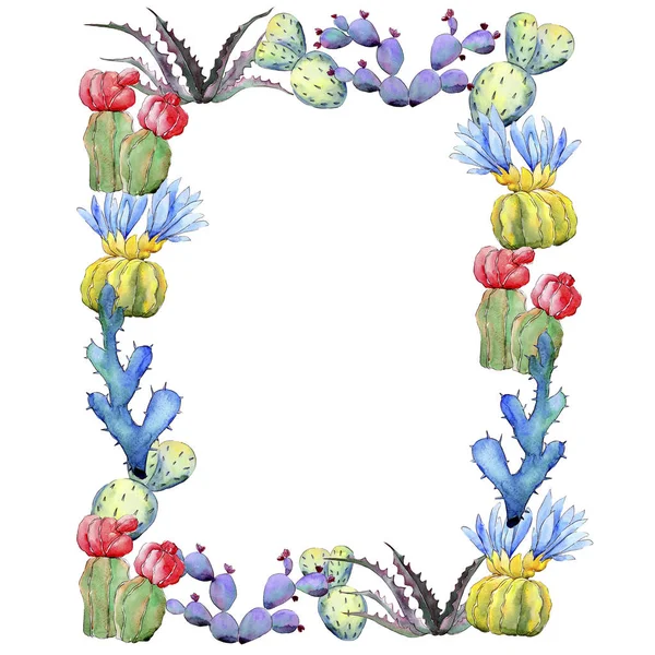 Wildflower cactus flower frame in a watercolor style.