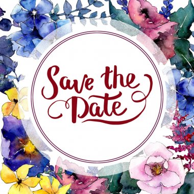 Buket çiçek çerçeve suluboya tarzında.