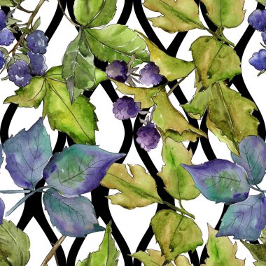 Böğürtlen yaprağı deseni suluboya tarzında.