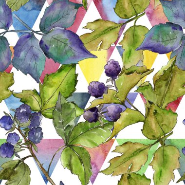 Böğürtlen yaprağı deseni suluboya tarzında.