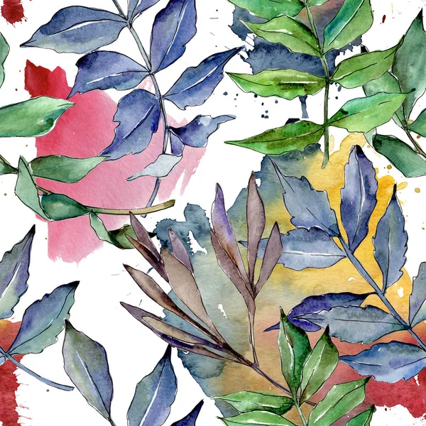 Motif de feuilles de frêne dans un style aquarelle . — Photo