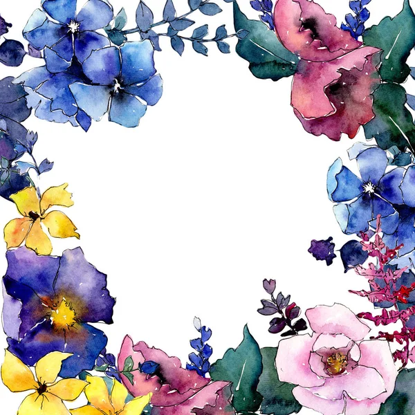 Bukett blomma ram i akvarell stil. — Stockfoto