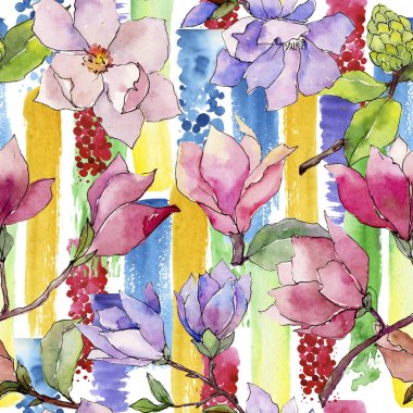 Kır çiçeği Manolya çiçek deseni suluboya tarzında.