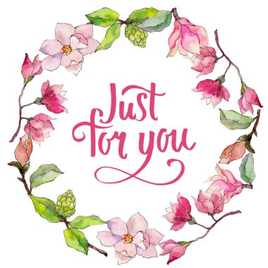 Kır çiçeği Manolya çiçek çelenk suluboya tarzında.