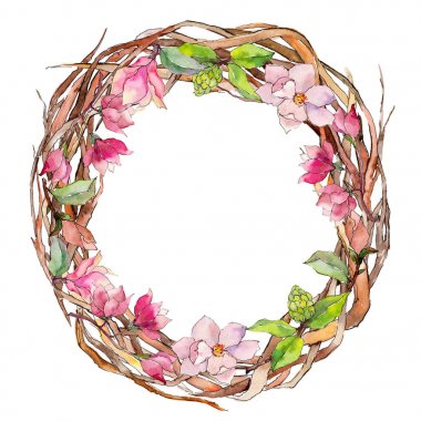 Kır çiçeği Manolya çiçek çelenk suluboya tarzında.