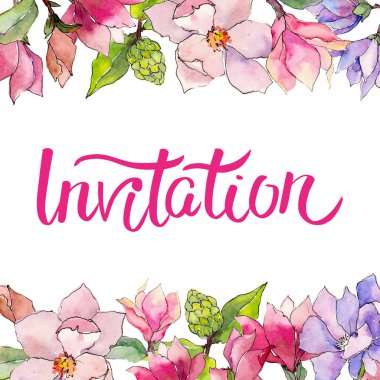 Kır çiçeği Manolya çiçek çerçeve suluboya tarzında.