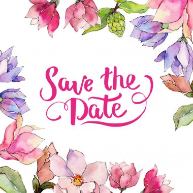 Kır çiçeği Manolya çiçek çerçeve suluboya tarzında.