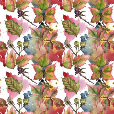 Böğürtlen yaprağı deseni suluboya tarzında.