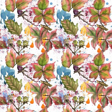 Böğürtlen yaprağı deseni suluboya tarzında.