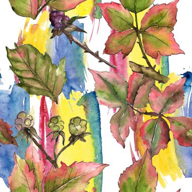 Böğürtlen yaprağı deseni suluboya tarzında.