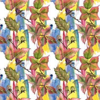 Böğürtlen yaprağı deseni suluboya tarzında.