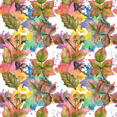 Böğürtlen yaprağı deseni suluboya tarzında.