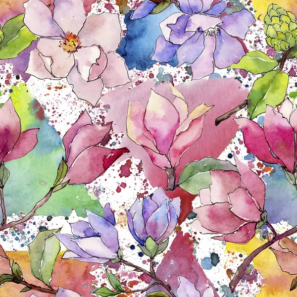 Wildflower magnolia květinový vzor ve stylu akvarelu. — Stock fotografie