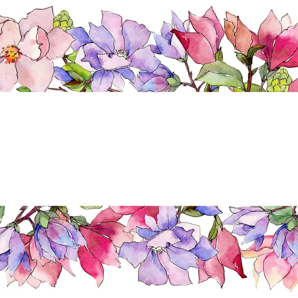 水彩風のワイルドフラワー マグノリア花フレーム. — ストック写真