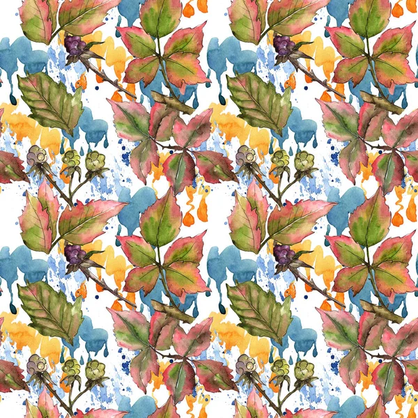 Blackberry leaves pattern in a watercolor style. — Stock Photo, Image