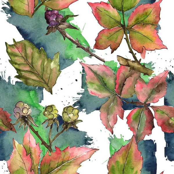 Blackberry leaves pattern in a watercolor style. — Stock Image Blackberry leaves pattern in a watercolor style. Stock Picture