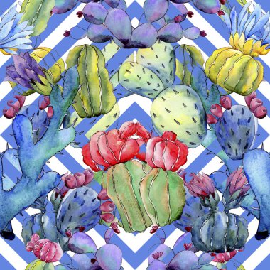 Kır çiçeği kaktüs çiçek deseni suluboya tarzında.