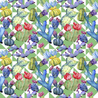 Kır çiçeği kaktüs çiçek deseni suluboya tarzında.