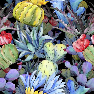 Kır çiçeği kaktüs çiçek deseni suluboya tarzında.