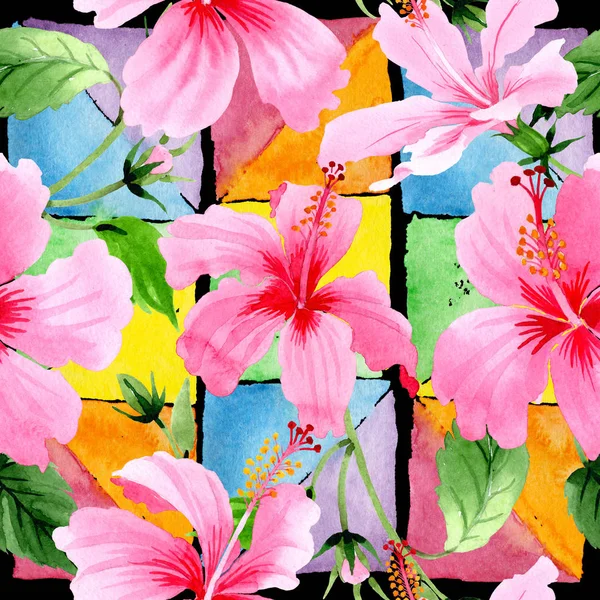 Wildflower hibiscus różowe kwiatki w stylu przypominającym akwarele. — Zdjęcie stockowe