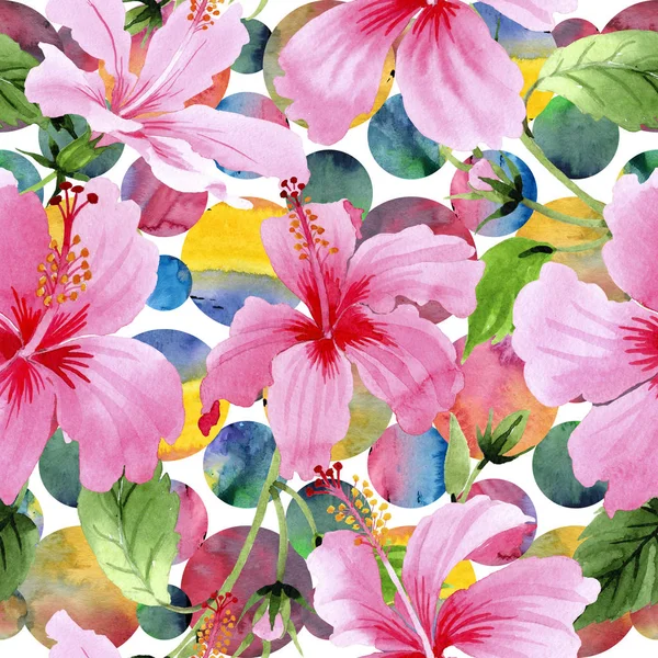 Kır çiçeği hibiscus Pembe çiçek deseni suluboya tarzında. — Stok fotoğraf