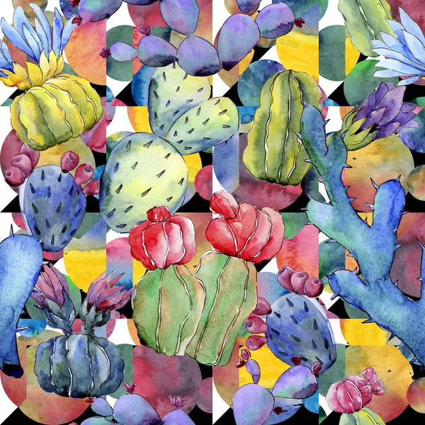 Modèle de fleur de cactus de fleur sauvage dans un style aquarelle . — Photo