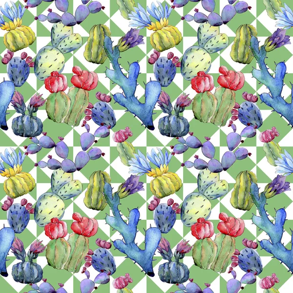 Wildblumen-Kakteen-Blumenmuster im Aquarell-Stil. — Stockfoto