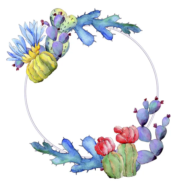 Wildblumen-Kaktus-Blumenkranz im Aquarell-Stil. — Stockfoto