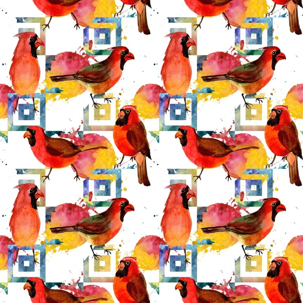 Himmelsvogel rotes Kardinalmuster in einer Tierwelt im Aquarell-Stil. — Stockfoto
