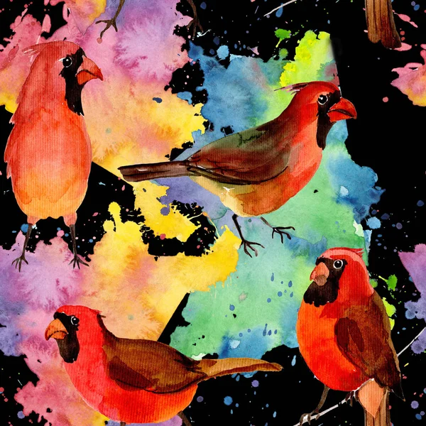 Ciel oiseau motif cardinal rouge dans une faune par style aquarelle . — Photo