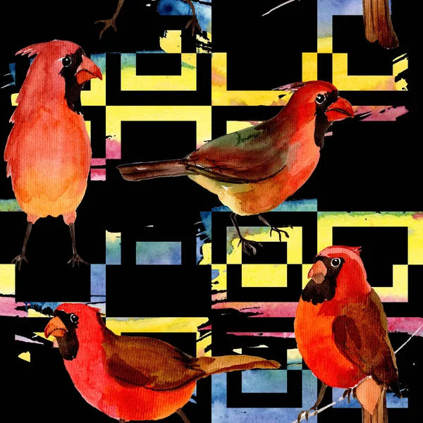 Cielo pájaro rojo patrón cardinal en una vida silvestre por estilo acuarela . — Foto de Stock