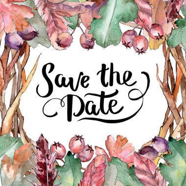 Meşe yaprağı çerçeve suluboya tarzında.